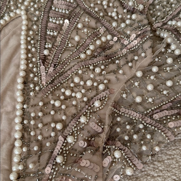 ASOS EDITION v neck pearl embellished mini dress in pale gold - Picture 11 of 11